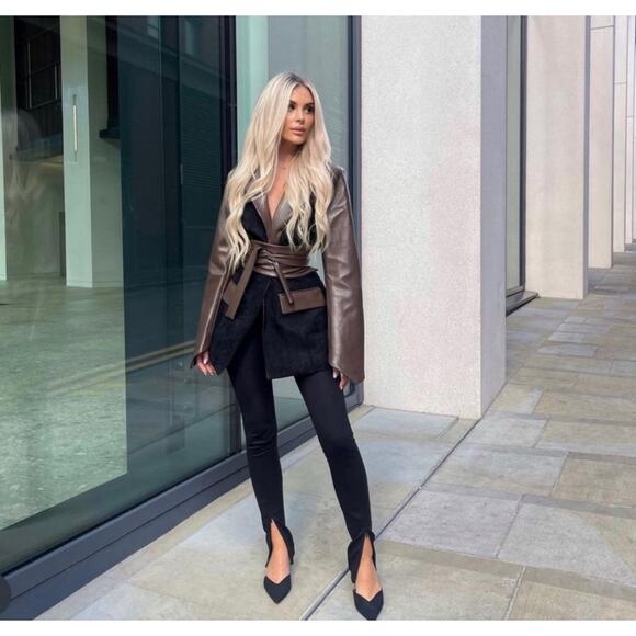 Zara Blck Satin Effect High Rise Split Leg Leggings Small High Rise Blogger Fave - Picture 2 of 9